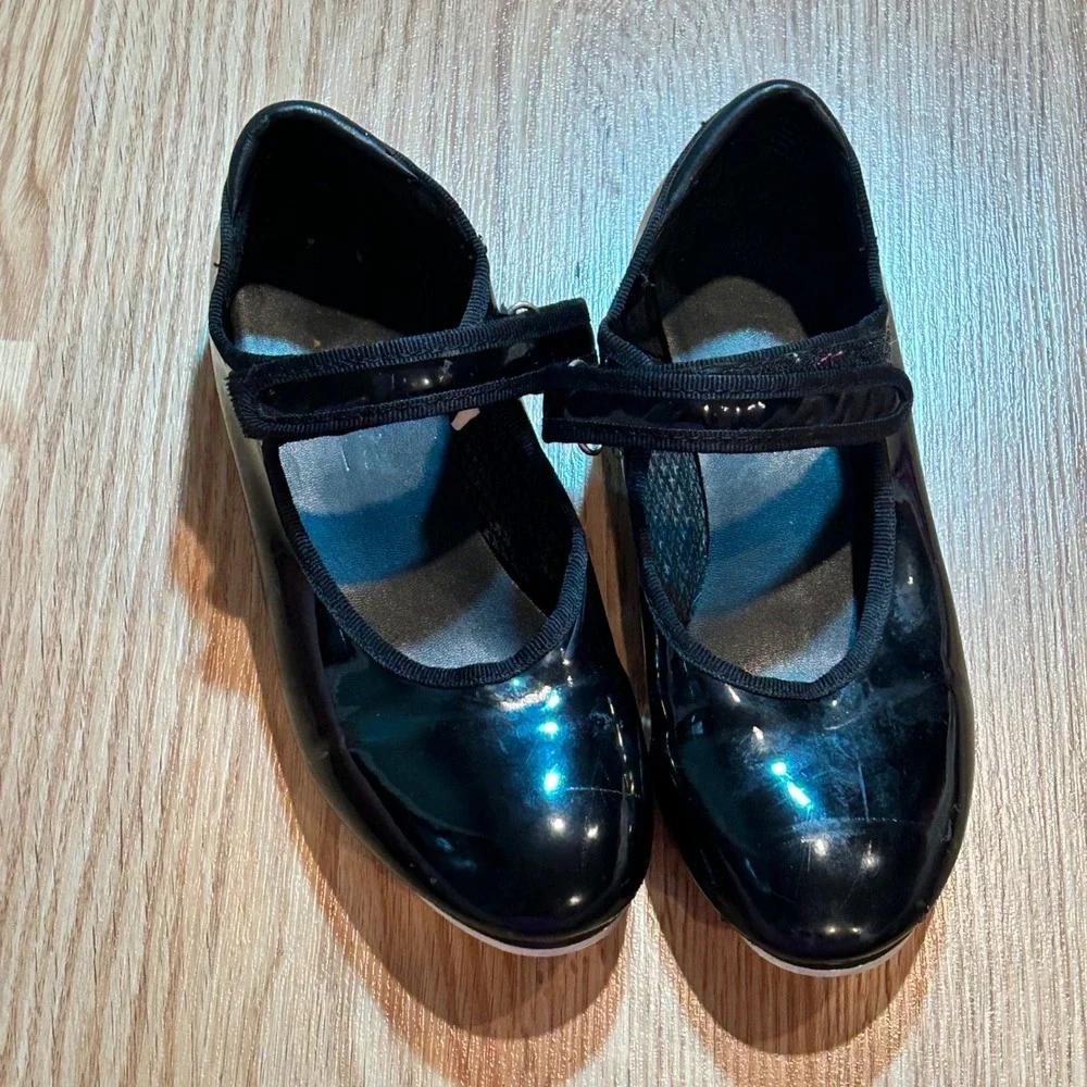 Freestyle USA Black Patent‎ Leather Tap Shoes Girls Size 1 Dance